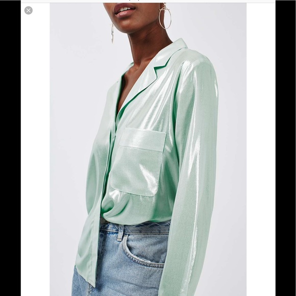 Topshop Tops - Topshop Metallic silver elegant button down